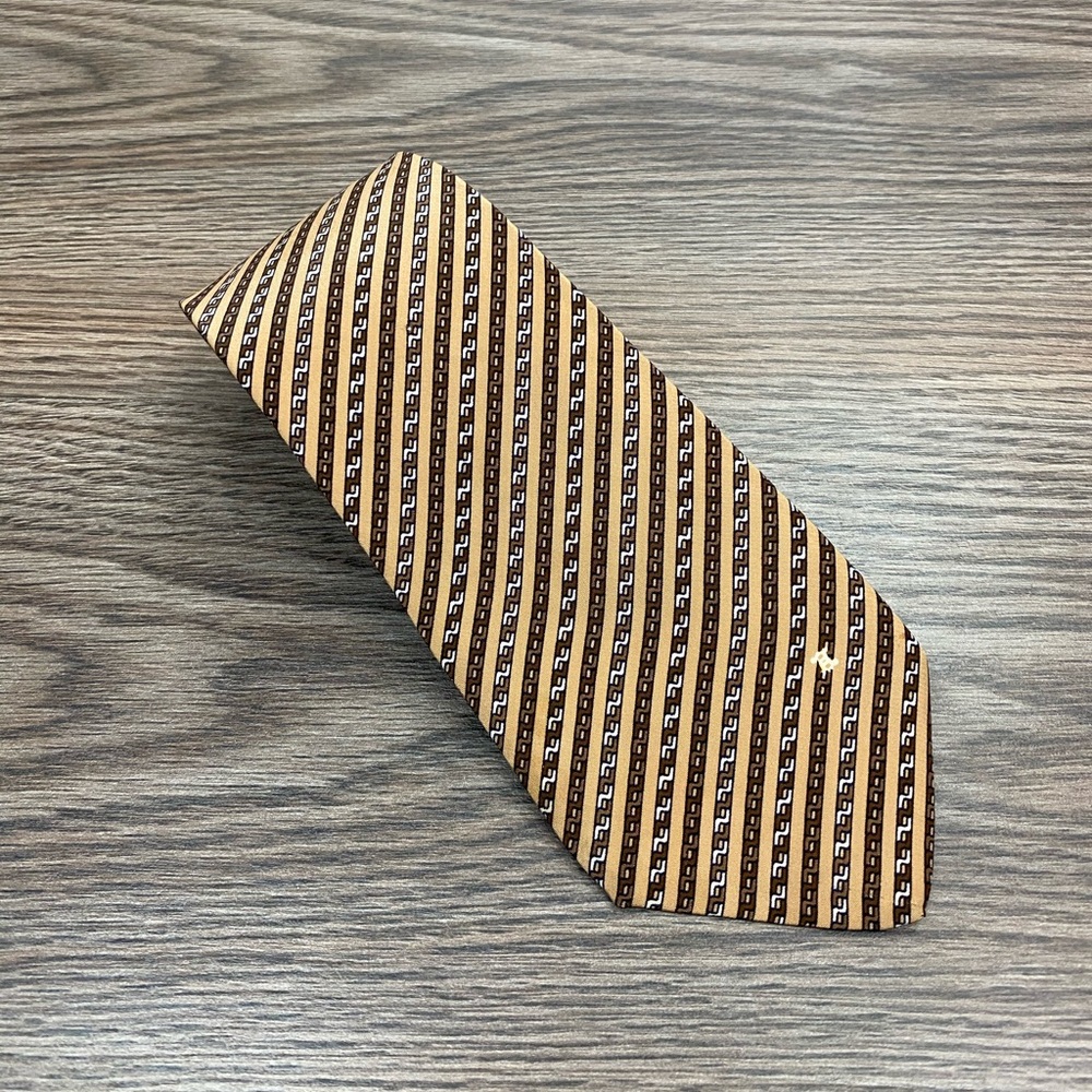 Celine Tan, Brown & White Check Stripe Tie - Picture 2 of 6